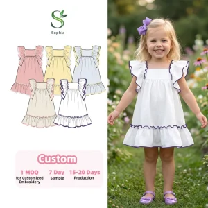 Apparel Manufacturer Kids Ruffle Girl Customized Dress Summer A-line Girls Casual Dresses