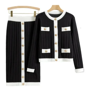 Atoptex Spring Fashionable Two Piece Women’S Sweater Set Solid Color Cardigan Blouse and Sweater Shirt Set for Girl