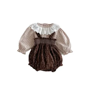 Autumn Baby Girl Lace Collar Top Rompers Suit Sweet Print Infant Jumpsuit Fashion Baby Clothing Sets