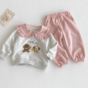 Autumn Baby Girls Clothes Suit Toddler Long Sleeves Pullover and Pant Cotton Children’s Clothing Set