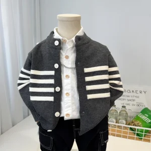 Autumn Boys’ Striped Cotton Blend Anti Pilling Cardigan Jacket Stylish Casual Baby Sweater Vest