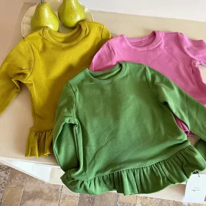 Autumn Candy Color Ruffle Hem Kids Girls Top