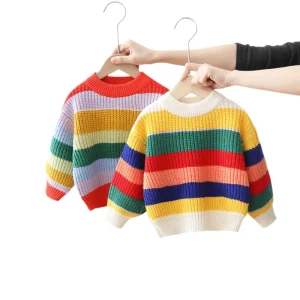 Autumn Children’s Boys Girls Loose Thick Polyester Cotton Cartoon Pattern Knitted Pullover Plus Size Sweater