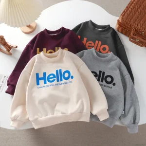 Autumn Children’s Casual Sweatshirt New Neck Korean Trendy Loose Fit Long Sleeve Anti Pilling Sports Top Boys Girls Knitted