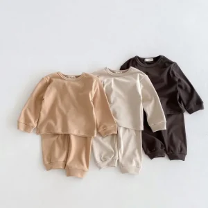 Autumn Children’s Homewear Suit Cotton Boys Girls Long Sleeved Top Trousers 2 Sets of Solid Color Girls Clothing