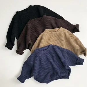 Autumn Children’s Sweater 1-6Years Old Boys Loose Sweaters Tops Girls Knitted Pullover Kid’s Solid Color Casual Outwear