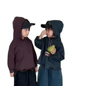 Autumn Cotton Hoodie Sweatshirt for Boys and Girls Solid Color Loose Fit