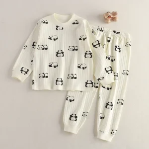 Autumn Cotton Pajamas for Boys Girls Antibacterial Boneless Underwear Suit for Babies Children at Home Bath Towels Included