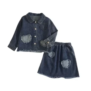 Autumn Fashion Jacket Girls Casual Skirt Kids Two Pieces Denim Set Kid Clothing Girls Clothing Children’s Clothes