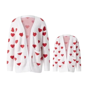 Autumn Girls Knitted Cardigan Sweater with Heart Printing Soft Lined Outwear Customizable