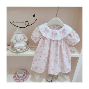 Autumn Girls Long Sleeve Casual Clothes Children’s Cute Printed Floral Princess Dress 100% Cotton Baby Dress