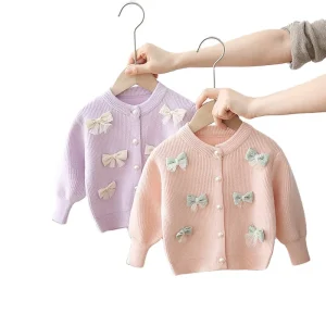 Autumn Girls Sweater Children Cute Sweet Sweater Kids Long-Sleeved Sweater Girls Knitted Cardigan