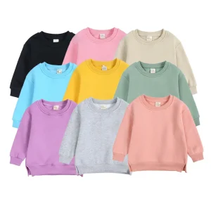 Autumn Kids Boy Girls Clothes Hoodies Sweater Top Solid Color Crew Neck Blank Plain Toddler Baby Pullover Sweatshirts
