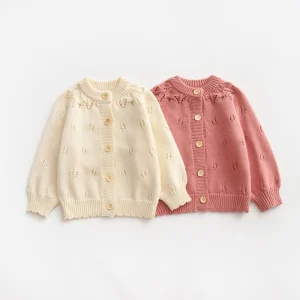 Autumn Kids Girls Sweater Children’s Long Sleeves Solid Color Knit Cardigan Baby Knitwear