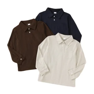 Autumn Kids Vintage T Shirt Long Sleeved Boys Polo with Thick Collar Solid Lapel 3pcs Children Clothes with Print Decoration
