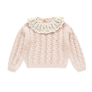 Autumn Knit Sweater for Girls Aged 10 Cardigan Top with Button Closure and Pattern Decoration Made of Cotton and Wool
