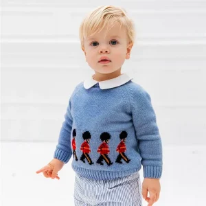 Autumn Knitted Soldier Embroidery Pullover Tshirt for Baby Boys Kids Sweater Toddler Knitwear