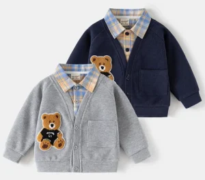 Autumn Korean Style Boys Soft Cardigan Top Long Sleeved Hoodless Jacket