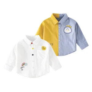 Autumn Long Sleeve Shirts Toddlers Children Soft Pure Cotton Turn Down Collar Cartoon Designs Leisure Style Boys Girls