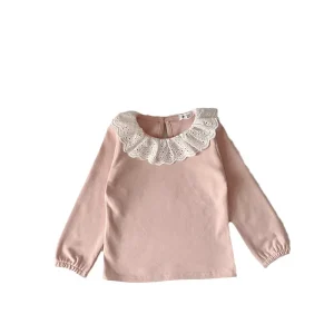 Autumn Long Sleeved Lace Edge Pullover Girls’ Shirt Lapel Cotton Girls’ Top