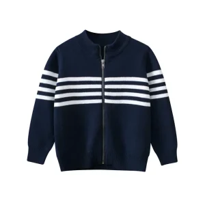 Autumn New Children’s Boy Girl Fashion Zipper Knit Shirt Kids Toddler Handsome Coat Sweaters Baby Boys Cardigan Striped Sweater