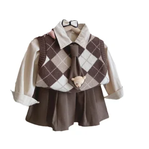 Autumn New College Style Shirt Vest Girls Set Clothes Child Girls Set Two Piece Set for Girls