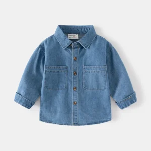 Autumn New Kids Boys Denim Long Sleeve Shirts 100% Cotton Kids Casual Shirts