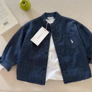 Autumn New Style Casual Children’s Soft Denim Long-Sleeved Shirt Jacket Boys & Girls Solid Color Top Stylish Design
