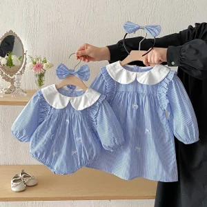 Autumn Princess Style Baby Rompers Baby Dresses Girls Long Sleeve Lace Floral Doll Collar Cute Sister Outfit