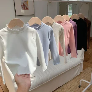 Autumn Solid Simple Kids Girls Tops