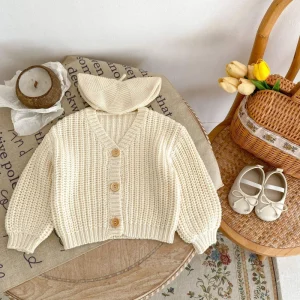 Autumn Toddler Girls Knitted Cardigan Infant Boy Solid Color Knit Clothes Cotton Baby Knitwear