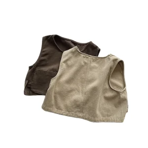 Autumn Toddler Long Sleeve Solid Color Vest Kid Boy Cotton Thin Coat Children’s Casual Clothes