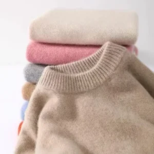 Autumn Winter 100% Wool Pullover Sweater Boys Girls Thickened Knitted Base Loose Inner Fleece Solid Comfortable Shirt Daily