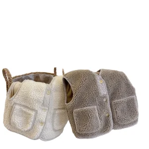 Autumn Winter Baby Plus Velvet Waistcoat Girls Boys Plush Vest Single Breasted V Neck Child Warm Fashion Teddy Hair Coat