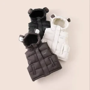 Autumn Winter Cartoon Ears Cotton Vest for Boys & Girls Small Medium sized Casual Baby Thickened Waistcoat