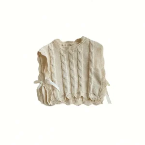 Autumn Winter Cotton Wool Vest for Baby Girls Forest Lace Knitted Waistcoat with Sleeveless Top Design