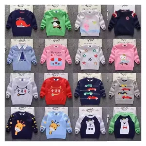 Autumn Winter Cute Loose Knitted Coat Sweater for Baby Boys Girls Cotton Material Cartoon Pattern Decoration for Kids All Ages