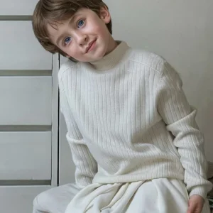 Autumn Winter Girls Half Zip Knit Sweater, Warm Pullover Top