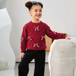 Autumn Winter Girls Outfit Thickened Knit Sweater + Bow Cardigan + Pants Set Sweet Red Princess Style