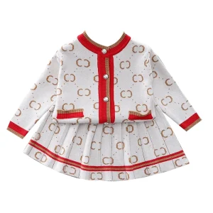 Autumn Winter Girls Sweater Suit New Fashionable Baby Girl Knitted Two Piece with Long Sleeve Warm Skirt