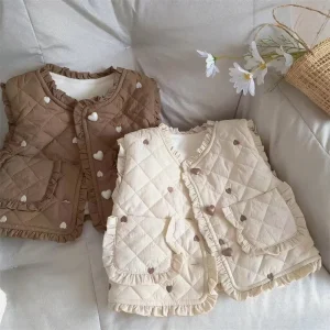 Autumn Winter Girls V neck Vest Cardigan Thickened Jacket Sleeveless Baby Clothes Coat Kids Winter Waistcoat Jacket