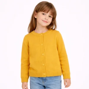 Autumn Winter Kids Boys Girls Long Sleeve Sweater Pure Color Knit Cardigan Button Clothes for Baby Knitted Top