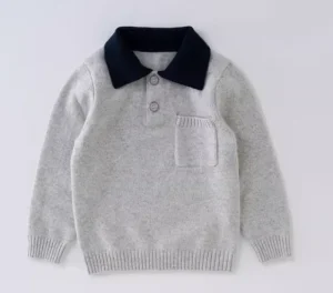 Autumn Winter Kids Boys Sweater 100% Pure Cashmere Men Wool Color Spliced Turn Down Collar Pullovers Sweater