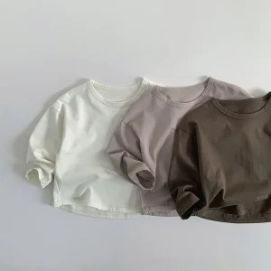 Autumn Winter Kids Clothing Solid Color Cotton T Shirts & Polo Shirts for Boys and Girls Casual Bottoming Tops for Children