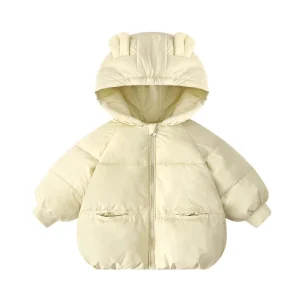Autumn Winter Kids Coat with Warm Hooded Quilted Jacket Casual Style Thickened for Boys and Girls