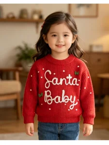 Autumn Winter Knitted Bow 100% Cotton Crew Neck Pullover Sweater for Toddler Girls New Arrival