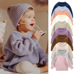 Autumn Winter New Baby Sweater Girls and Boys Round Neck Loose Knitted Jacket with Front Logo Model DG411051
