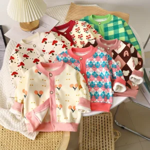 Autumn Winter New Style Children Versatile Knitwear Boy Girl Kids Baby Warm Thick Outerwear Pullover Sweater with Buttons