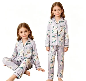 Autumn Winter New Style Children’s Sleepwear Girls’ Medium Large Size Floral Print Soft Long Sleeved Homewear
