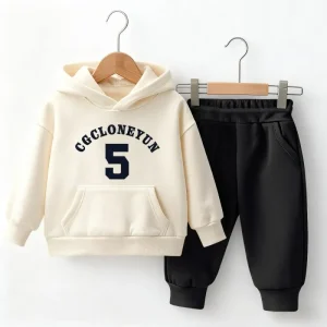 Autumn Winter New Style Fleece Lined Thickened Breathable Casual Hooded Sweatshirt Boys Girls Trendy Sports Suit Older Children